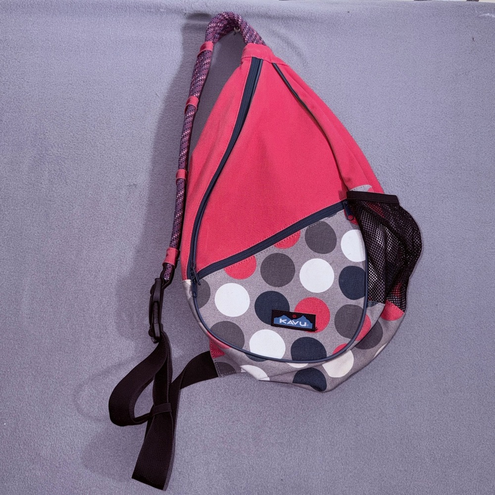 KAVU Paxton Rope Sling Backpack Pink Polka Dot Gorpcore Outdoor Hiking Travel